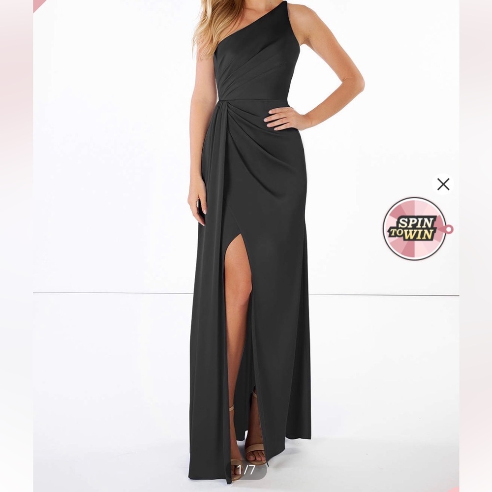Azazie Mika Black Stretch Satin Gown